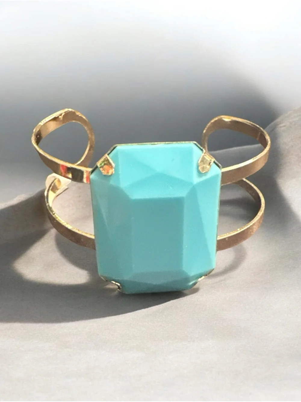 Gold-Tone Cuff Bracelet with Turquoise Gem Accent 447